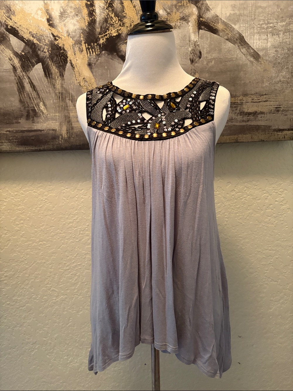 y2k Sleeveless Tank with Beaded Yoke